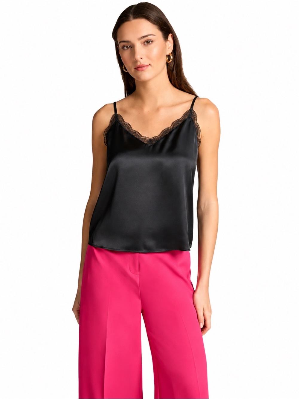 BCBG Black Satin Lace Trim Cami Tank Top NWT Women's Medium